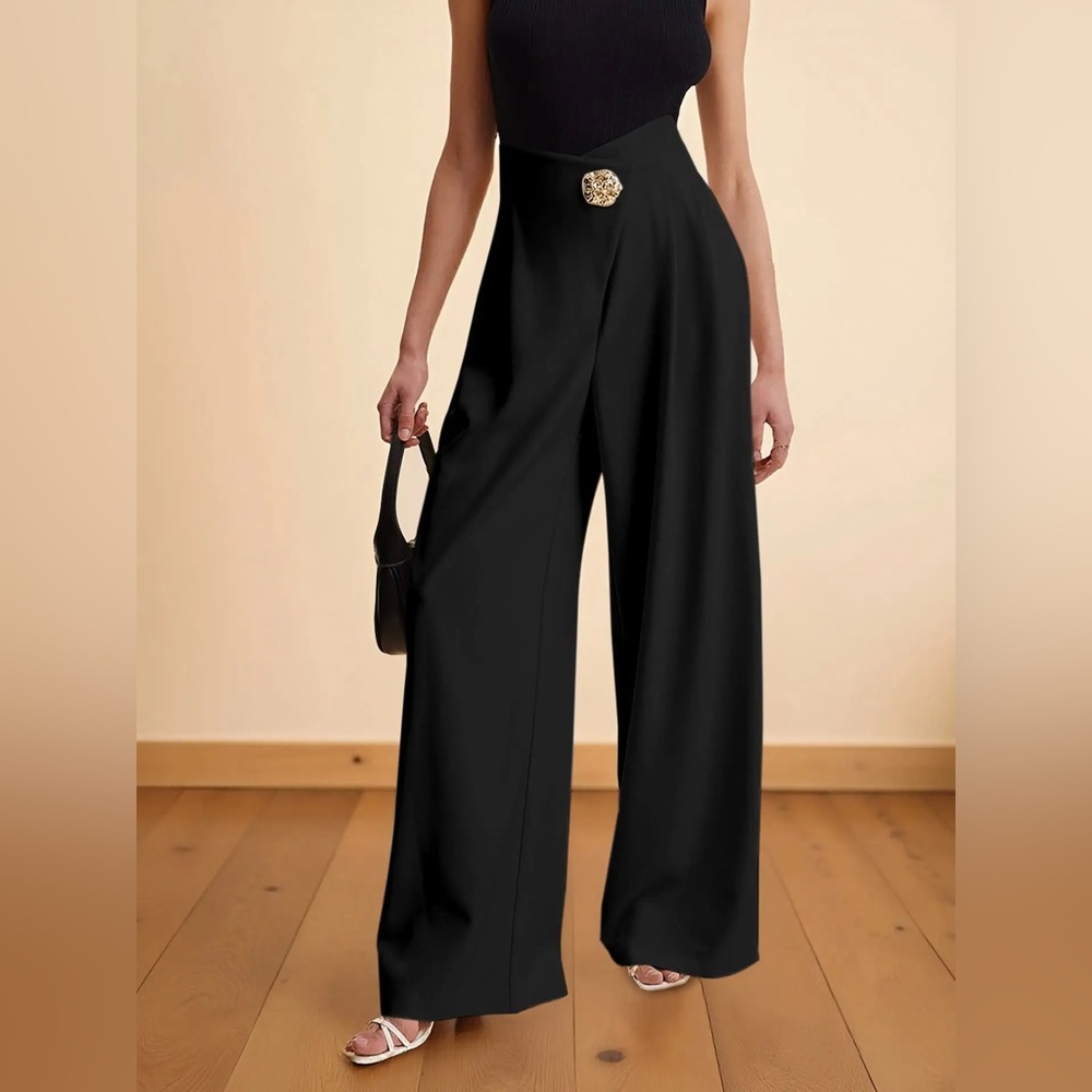 Women’s Black Wide‑Leg Palazzo Pants | High‑Waist Elegant Trousers